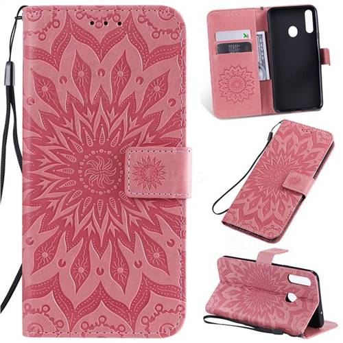 Embossing Sunflower Leather Wallet Case for Samsung Galaxy A20s - Pink