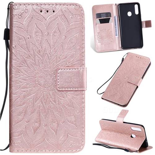 Embossing Sunflower Leather Wallet Case for Samsung Galaxy A20s - Rose Gold