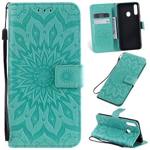 Embossing Sunflower Leather Wallet Case for Samsung Galaxy A20s - Green