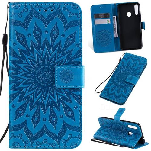 Embossing Sunflower Leather Wallet Case for Samsung Galaxy A20s - Blue