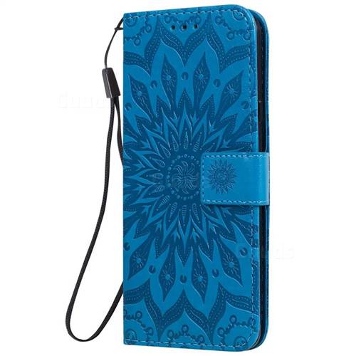 Embossing Sunflower Leather Wallet Case for Samsung Galaxy A20s - Blue ...
