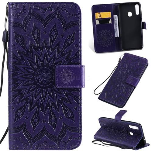 Embossing Sunflower Leather Wallet Case for Samsung Galaxy A20s - Purple