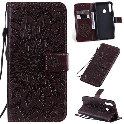 Embossing Sunflower Leather Wallet Case for Samsung Galaxy A20s - Brown