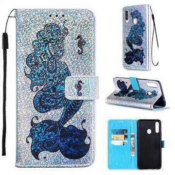 Mermaid Seahorse Sequins Painted Leather Wallet Case for Samsung Galaxy A20s