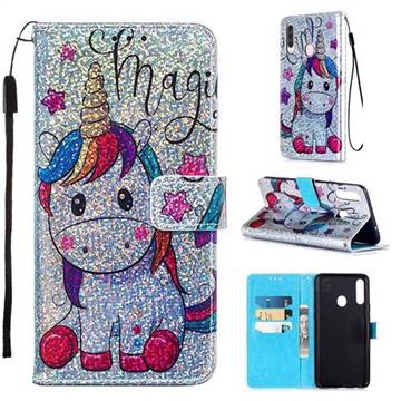 Star Unicorn Sequins Painted Leather Wallet Case for Samsung Galaxy A20s