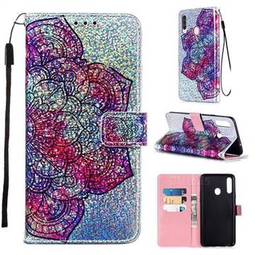 Glutinous Flower Sequins Painted Leather Wallet Case for Samsung Galaxy A20s