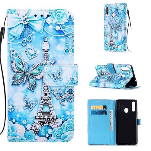 Tower Butterfly Matte Leather Wallet Phone Case for Samsung Galaxy A20s