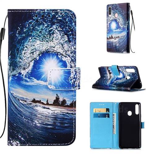 Waves and Sun Matte Leather Wallet Phone Case for Samsung Galaxy A20s