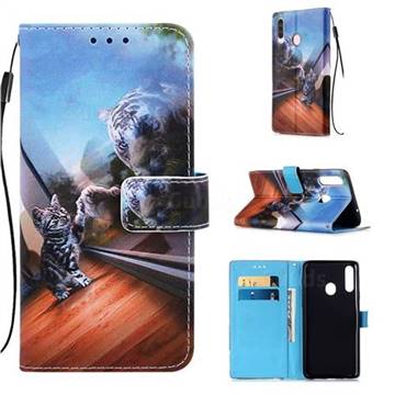Mirror Cat Matte Leather Wallet Phone Case for Samsung Galaxy A20s