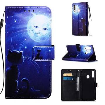 Cat and Moon Matte Leather Wallet Phone Case for Samsung Galaxy A20s