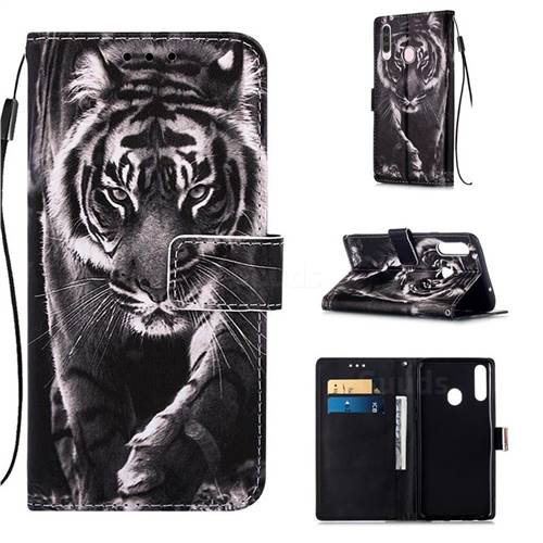 Black and White Tiger Matte Leather Wallet Phone Case for Samsung Galaxy A20s