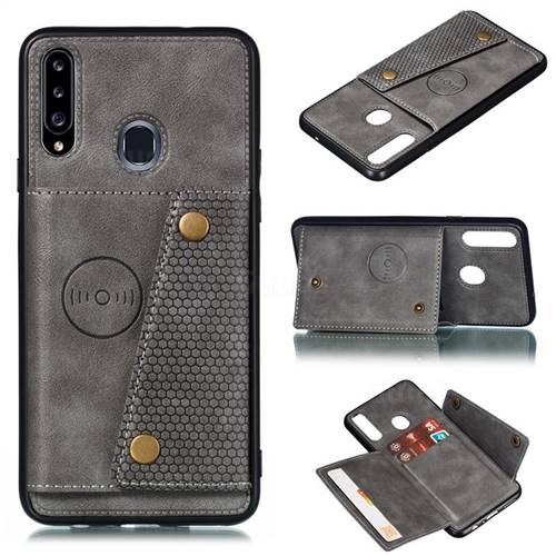 Retro Multifunction Card Slots Stand Leather Coated Phone Back Cover for Samsung Galaxy A20s - Gray