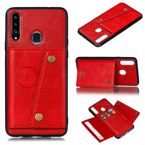 Retro Multifunction Card Slots Stand Leather Coated Phone Back Cover for Samsung Galaxy A20s - Red
