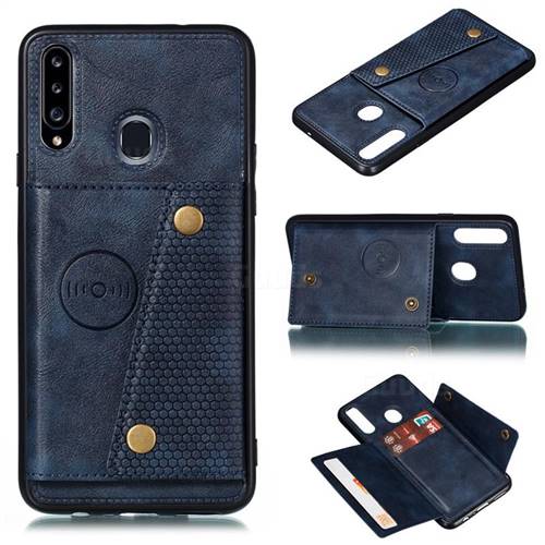 Retro Multifunction Card Slots Stand Leather Coated Phone Back Cover for Samsung Galaxy A20s - Blue