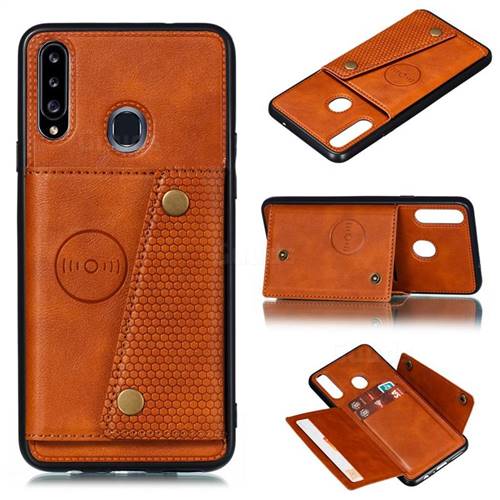 Retro Multifunction Card Slots Stand Leather Coated Phone Back Cover for Samsung Galaxy A20s - Brown