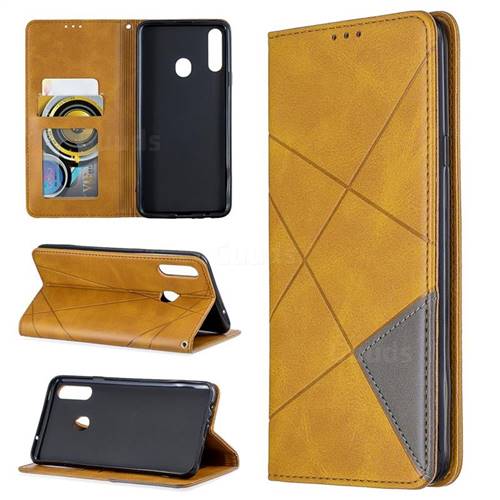 Prismatic Slim Magnetic Sucking Stitching Wallet Flip Cover for Samsung Galaxy A20s - Yellow