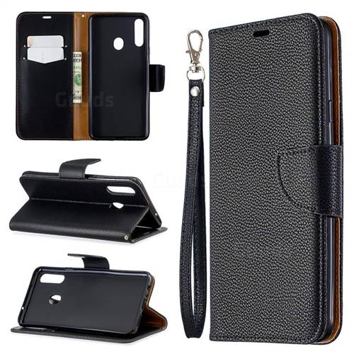 Classic Luxury Litchi Leather Phone Wallet Case for Samsung Galaxy A20s - Black