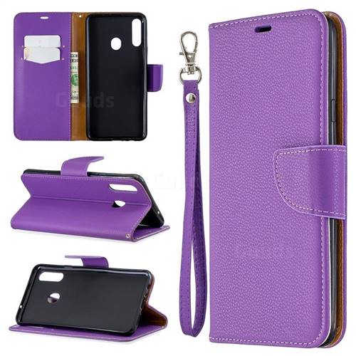 Classic Luxury Litchi Leather Phone Wallet Case for Samsung Galaxy A20s - Purple