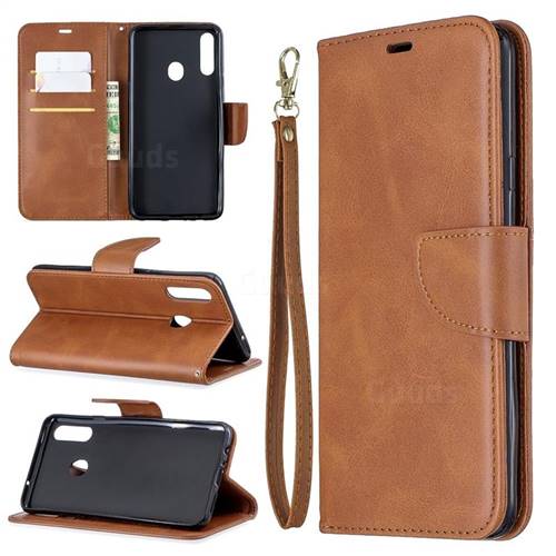 Classic Sheepskin PU Leather Phone Wallet Case for Samsung Galaxy A20s - Brown
