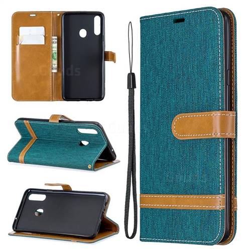 Jeans Cowboy Denim Leather Wallet Case for Samsung Galaxy A20s - Green