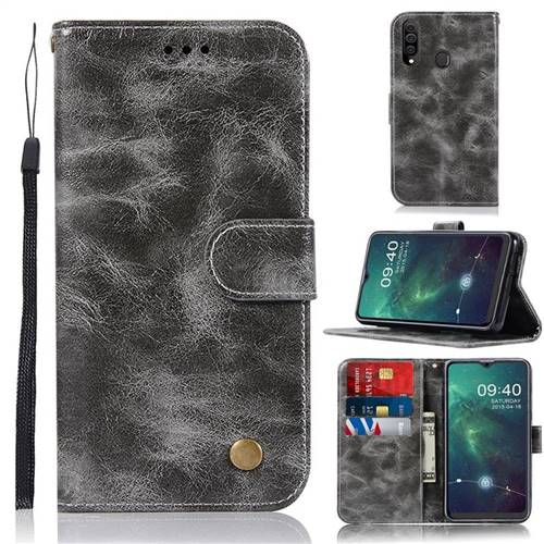 Luxury Retro Leather Wallet Case for Samsung Galaxy A20s - Gray