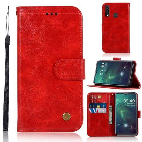 Luxury Retro Leather Wallet Case for Samsung Galaxy A20s - Red