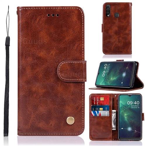 Luxury Retro Leather Wallet Case for Samsung Galaxy A20s - Brown