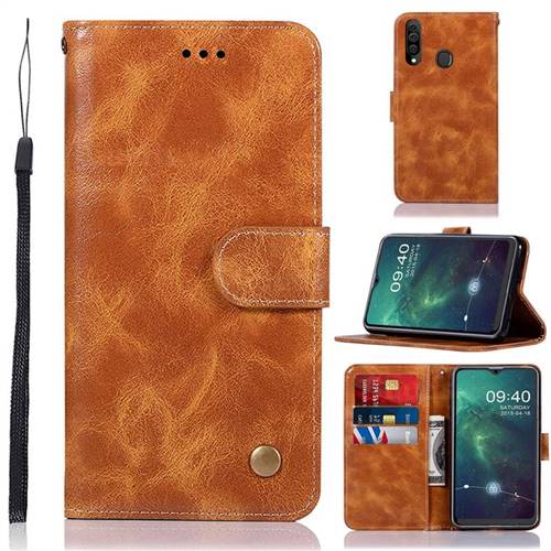 Luxury Retro Leather Wallet Case for Samsung Galaxy A20s - Golden