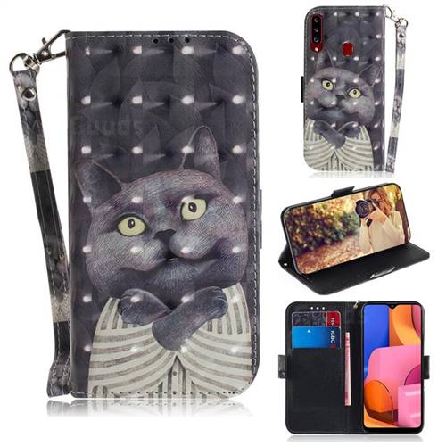 Cat Embrace 3D Painted Leather Wallet Phone Case for Samsung Galaxy A20s