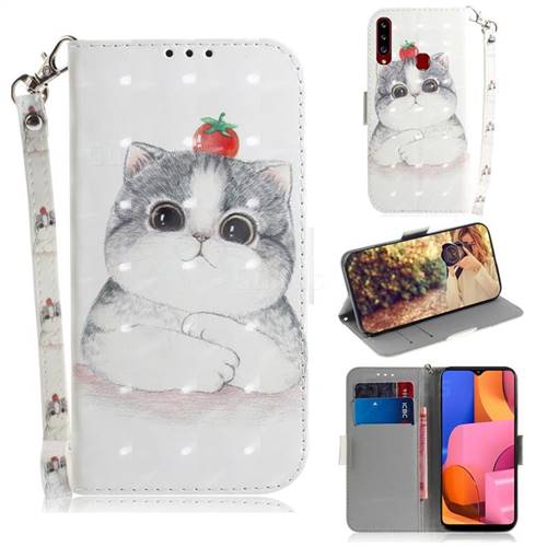 Cute Tomato Cat 3D Painted Leather Wallet Phone Case for Samsung Galaxy A20s