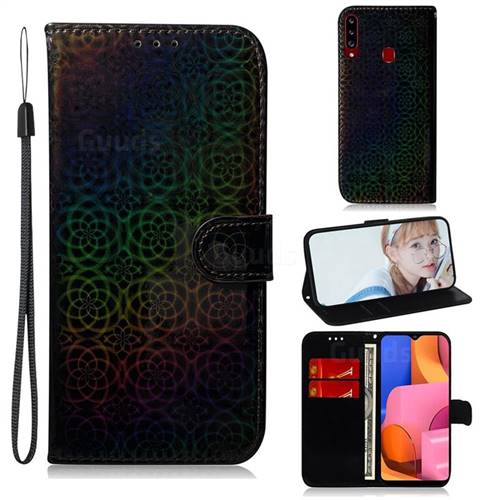 Laser Circle Shining Leather Wallet Phone Case for Samsung Galaxy A20s - Black