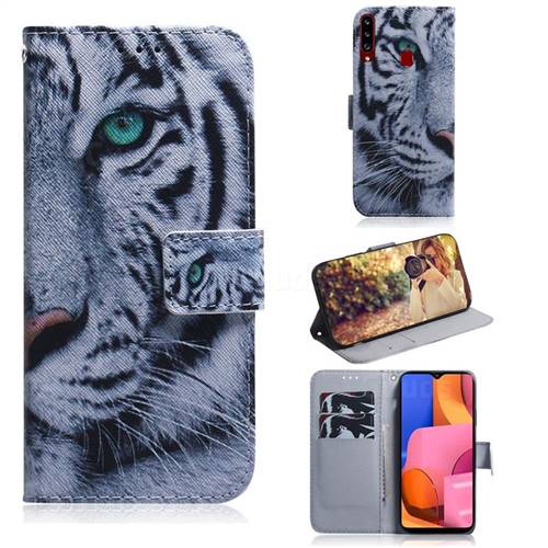 White Tiger PU Leather Wallet Case for Samsung Galaxy A20s