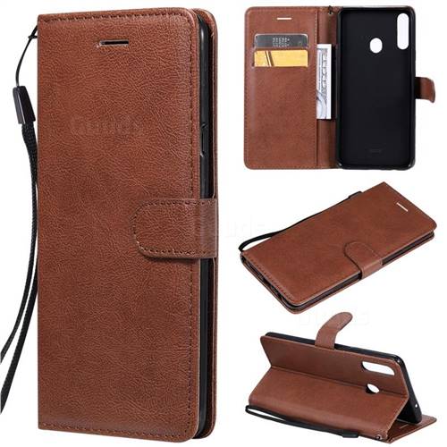 Retro Greek Classic Smooth PU Leather Wallet Phone Case for Samsung Galaxy A20s - Brown
