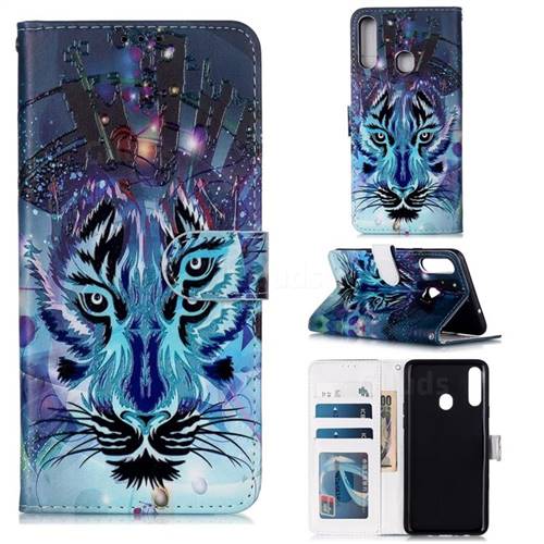 Ice Wolf 3D Relief Oil PU Leather Wallet Case for Samsung Galaxy A20s