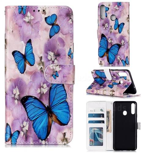 Purple Flowers Butterfly 3D Relief Oil PU Leather Wallet Case for Samsung Galaxy A20s