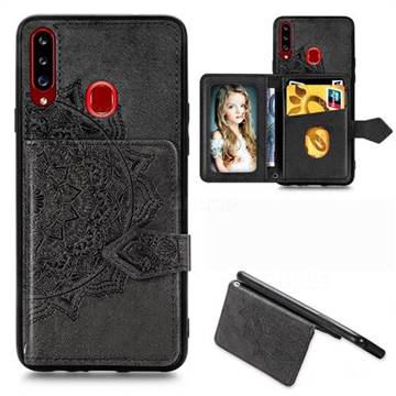 Mandala Flower Cloth Multifunction Stand Card Leather Phone Case for Samsung Galaxy A20s - Black