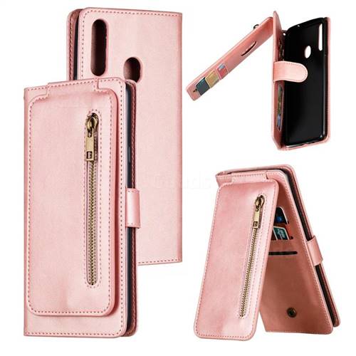 Multifunction 9 Cards Leather Zipper Wallet Phone Case for Samsung Galaxy A20s - Rose Gold