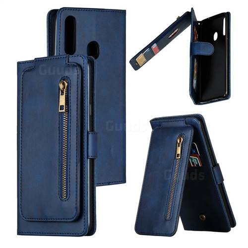 Multifunction 9 Cards Leather Zipper Wallet Phone Case for Samsung Galaxy A20s - Blue