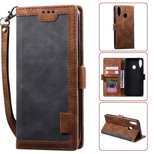 Luxury Retro Stitching Leather Wallet Phone Case for Samsung Galaxy A20s - Gray