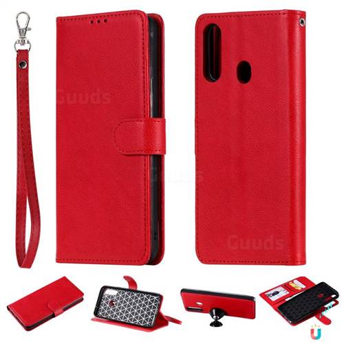 Retro Greek Detachable Magnetic PU Leather Wallet Phone Case for Samsung Galaxy A20s - Red