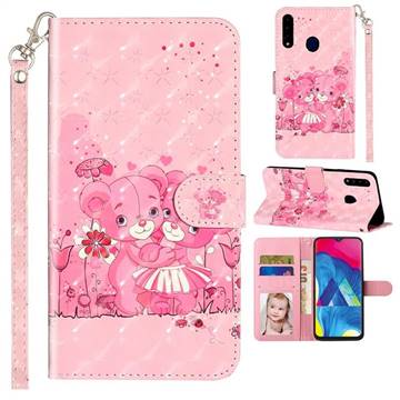 Pink Bear 3D Leather Phone Holster Wallet Case for Samsung Galaxy A20s