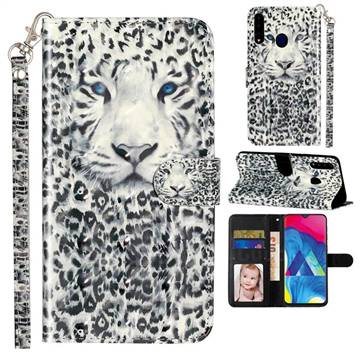 White Leopard 3D Leather Phone Holster Wallet Case for Samsung Galaxy A20s