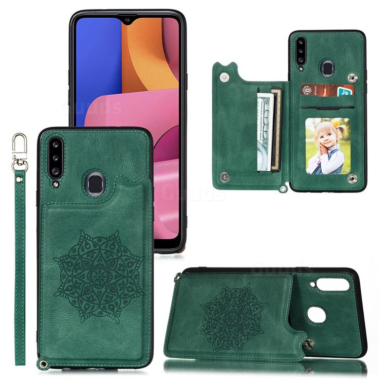 Luxury Mandala Multi-function Magnetic Card Slots Stand Leather Back Cover for Samsung Galaxy A20s - Green