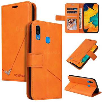 GQ.UTROBE Right Angle Silver Pendant Leather Wallet Phone Case for Samsung Galaxy A20s - Orange