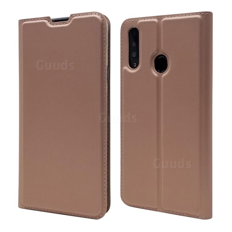 Ultra Slim Card Magnetic Automatic Suction Leather Wallet Case for Samsung Galaxy A20s - Rose Gold