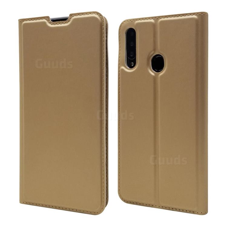 Ultra Slim Card Magnetic Automatic Suction Leather Wallet Case for Samsung Galaxy A20s - Champagne