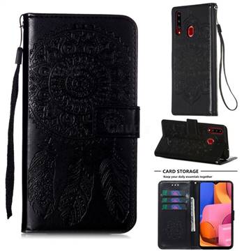 Embossing Dream Catcher Mandala Flower Leather Wallet Case for Samsung Galaxy A20s - Black