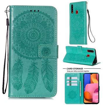 Embossing Dream Catcher Mandala Flower Leather Wallet Case for Samsung Galaxy A20s - Green