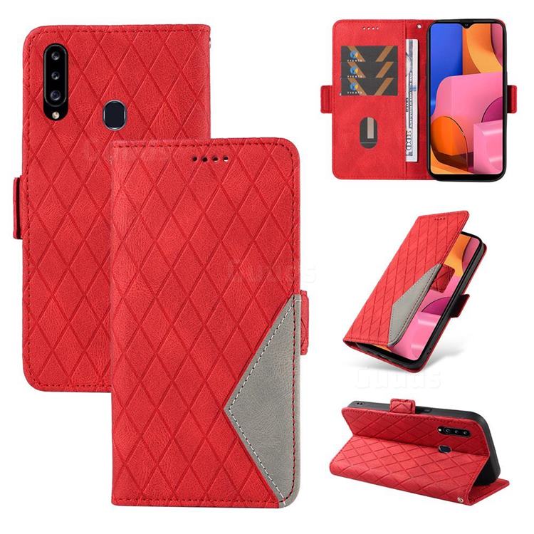 Grid Pattern Splicing Protective Wallet Case Cover for Samsung Galaxy A20s - Red