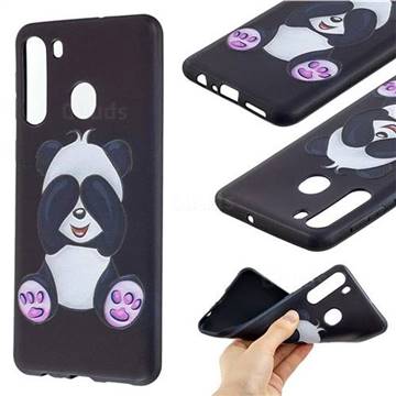 Lovely Panda 3D Embossed Relief Black Soft Back Cover for Samsung Galaxy A21